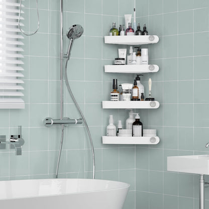 Sotfamily shower caddy without drilling corner, 4 piece shower shelf bathroom shelf without drilling with adhesive pad, rustproof plastic shampoo holder for shower for bathroom, white
