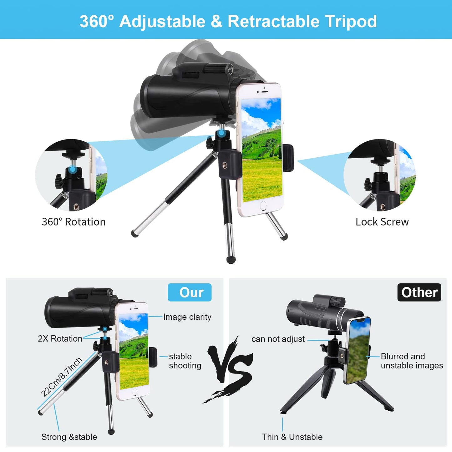 GOHHME 80X100 HD Monocular Telescope, Monocular Telescope for Adults with Smartphone Holder Upgrade Tripod, BAK4 Prism Waterproof Handheld Monocular Bird Watching Hunting Concert Football Game