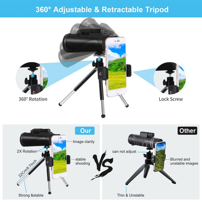 GOHHME 80X100 HD Monocular Telescope, Monocular Telescope for Adults with Smartphone Holder Upgrade Tripod, BAK4 Prism Waterproof Handheld Monocular Bird Watching Hunting Concert Football Game