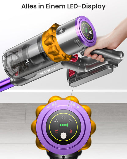 Anyson 45000Pa/550W/70Min Cordless Vacuum, 1.6L Battery Vacuum Super Quiet, Cordless Vacuum Self-charging with LED Display/Anti-Tangle Brush, Stick Vacuum for Hard Floors Carpets Pet Hair.