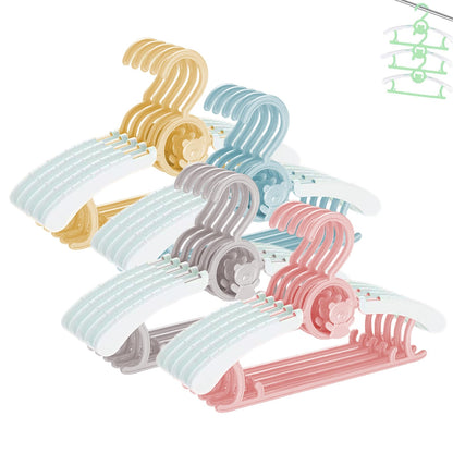 HGYZE Baby Growing Clothes Hangers for Kids, Stackable Hanger + Hooks + Pants Stand, Non-slip Baby Hangers Children's Hangers for Kids Clothes Wardrobe, Space Saving (Color) 20 Pieces