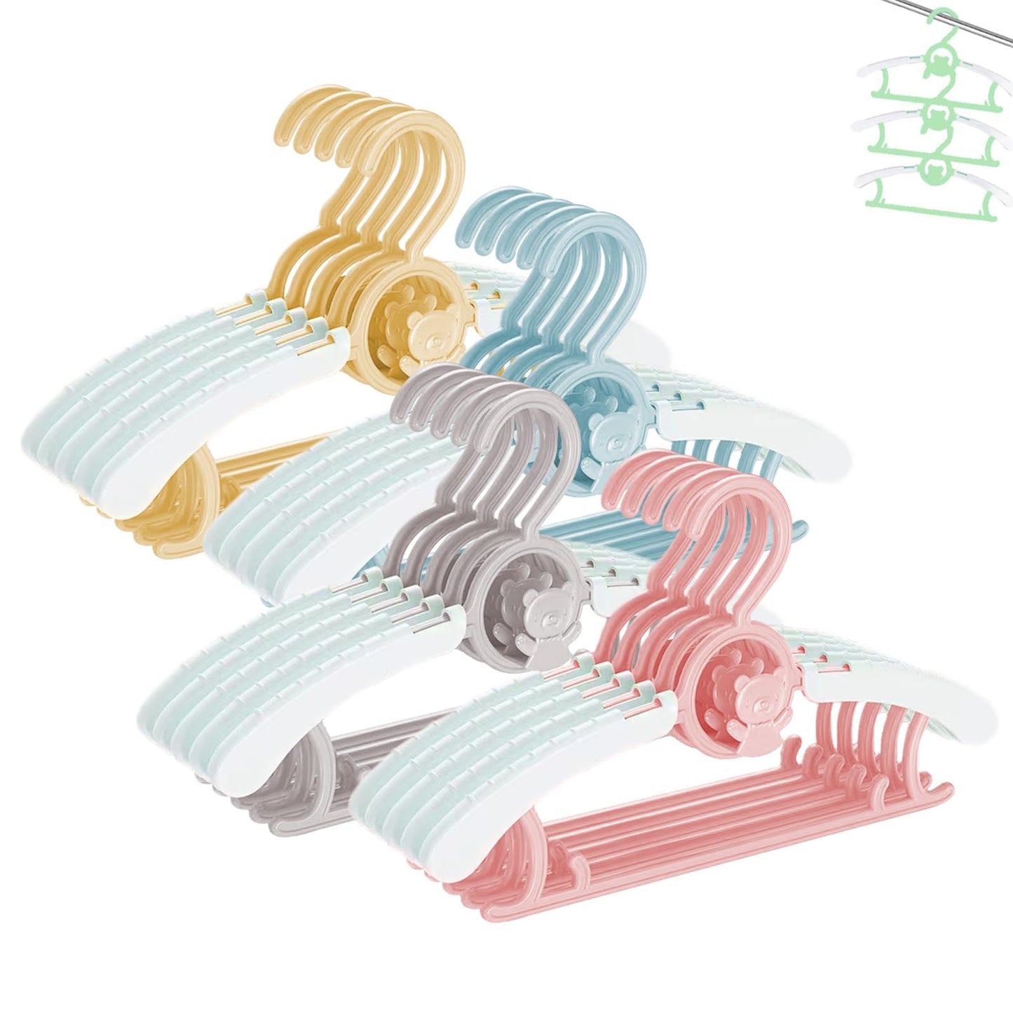 HGYZE Baby Growing Clothes Hanger Kids, Stackable Hanger - Hooks - Pants Stand, Non-Slip Baby Clothes Hanger Kids Hanger for Children's Clothing Wardrobe, Space Saving (Color) 20 Pieces