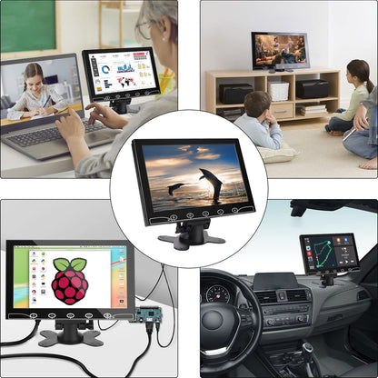 AISHICHEN Mini Monitor, Raspberry Pi Display, Portable Monitor with VGA/HDMI/VGA/HDMI/AV/BNC Port - Support Touch Button for Office/Business/Home Use/Computer (10.1 Inch -1024x600P)