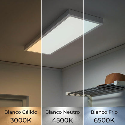 LED ATOMANT pack of 2 mounting frames + LED recessed panel lights 120x30cm 48W, CCT (color selection switch Warm White, Neutral White or Cool White), 5000 lumens, driver included