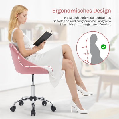 WOLTU home office chair, ergonomic office chair, swivel vanity chair, swivel chair with casters, desk chair with 150 kg weight capacity, for study bedroom, velvet, pink, BS167rs