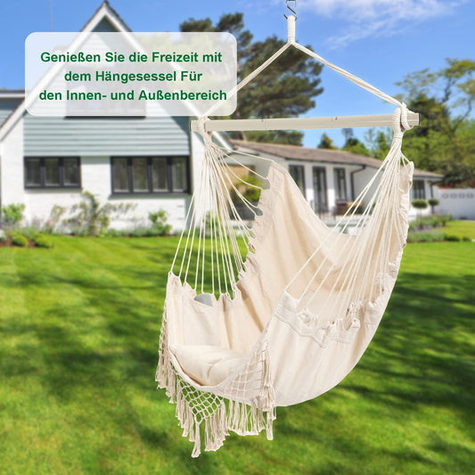 Hanging chair for outdoor, hanging chair for indoor with 2 pillows, hanging chair without stand up to 150 kg, swing chair for adults, hanging seat for indoor, outdoor, bedroom, and garden.