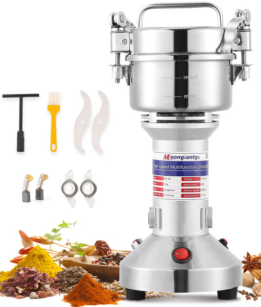 Moongiantgo Electric Grain Mill 150g, 950W Spice Grinder made of 430 Stainless Steel Commercial Powder Machine High Speed Mill for Grains, Spices, Herbs, Coffee, Corn with Overload Protection