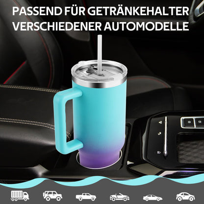 PRAOAHEI 40oz/1180 ML thermos cup with straw and handle, coffee mug to go, leak-proof drinking cup with lid, double-walled stainless steel cold hot vacuum cup, thermo blue purple.
