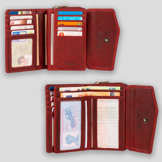 MATADOR leather wallet for women red medium #Sevilla with gift box, luxury RFID women's wallet, red money purse with multiple compartments, leather clutch, elegant red women's wallet