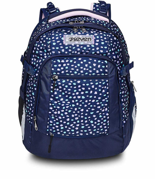 Seven school backpack: ergonomic & expandable, with multiple compartments, school bag for girls & boys; sustainable fabric, with height adjustment system, perfect for high school & school, UPDOWN TWICE CHARMING PATCH