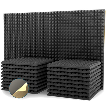 24 pieces of self-adhesive acoustic foam, pyramid foam, high-density 25kg/m³ convoluted foam, foam panel, soundproofing sound absorber for recording studio, office, home office 30x30x2.5cm