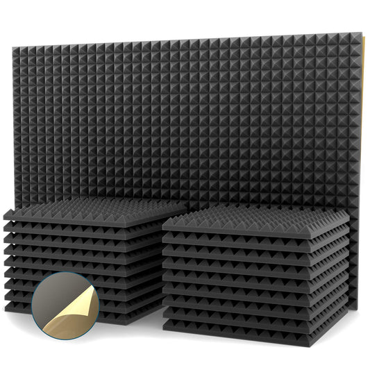 24 pieces of self-adhesive acoustic foam, pyramid foam, high-density 25kg/m³ convoluted foam, foam panel, soundproofing sound absorber for recording studio, office, home office 30x30x2.5cm