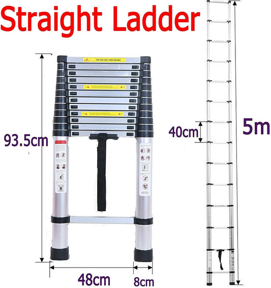 16.4FT Aluminum Telescoping Ladder, portable, multipurpose extension ladder, 330 lbs. maximum load, 13 steps, EN 131 certified, for indoor and outdoor use - 3-year warranty.