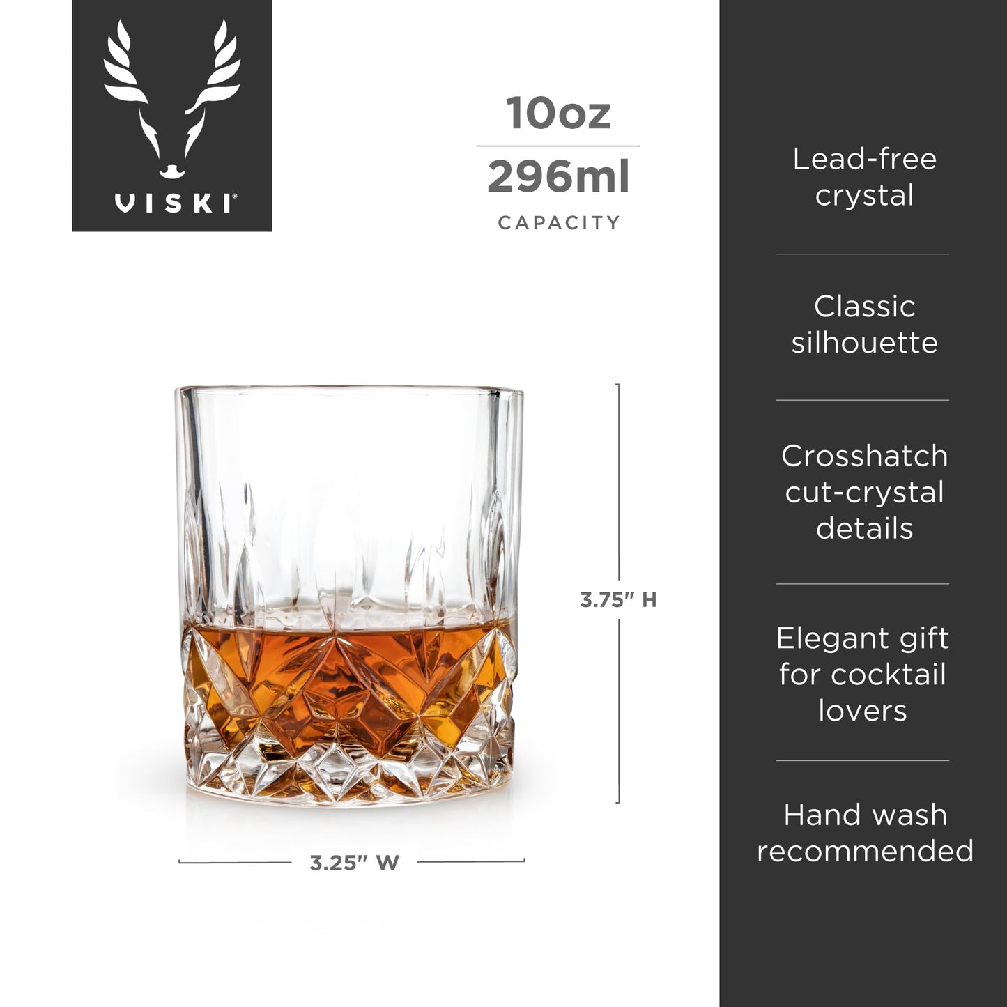 Whiskey 5832 Admiral Crystal Tumblers, Set of 4 by Home & Kitchen, 9 ounces, Clear