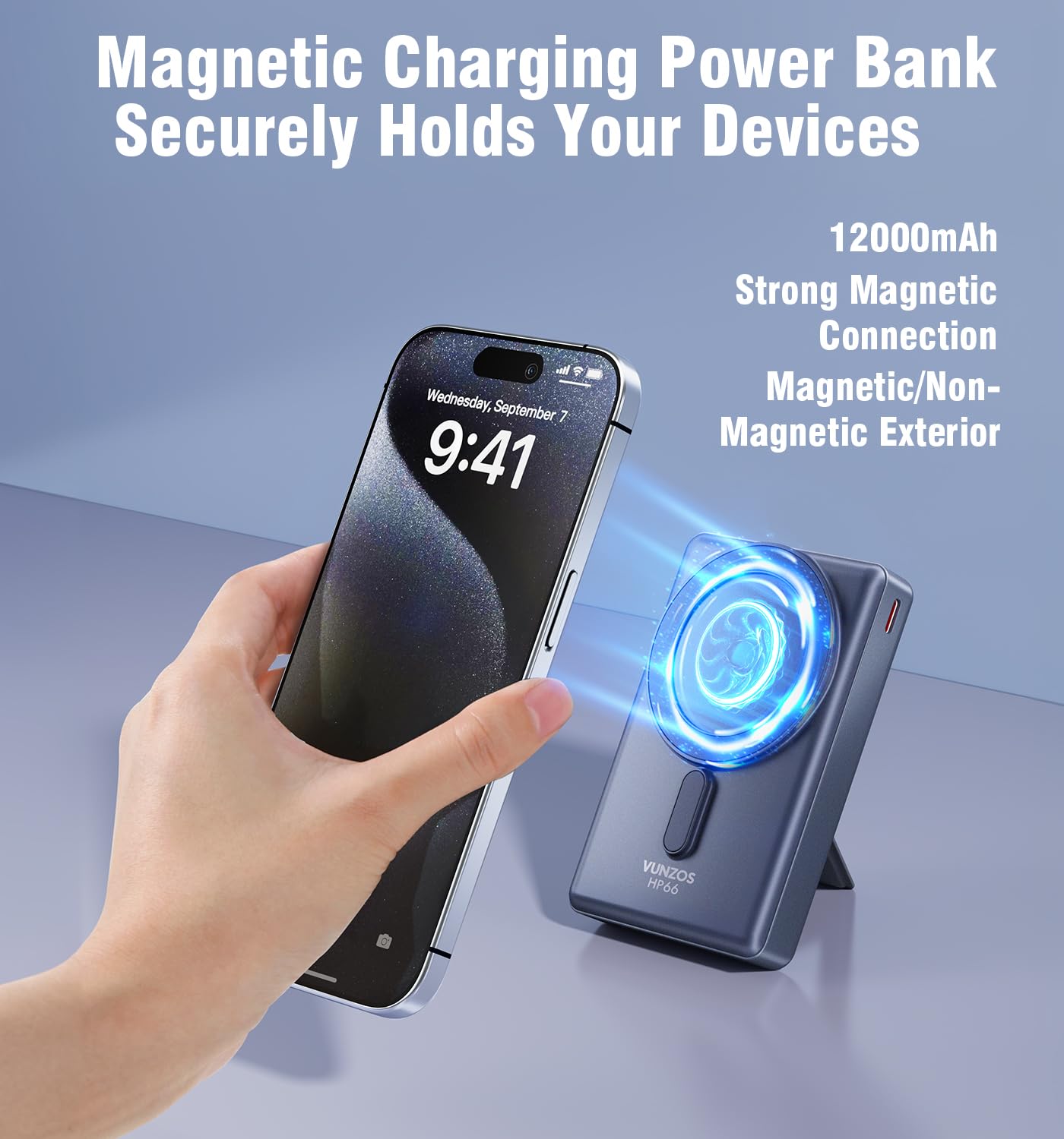 Vunzo Powerbank for iPhone, For Magsafe Mobile Power Bank 12000mAh – PD20W fast charging magnetic power bank with foldable LED display for iPhone 15/14/13/12 Series For Huawei.