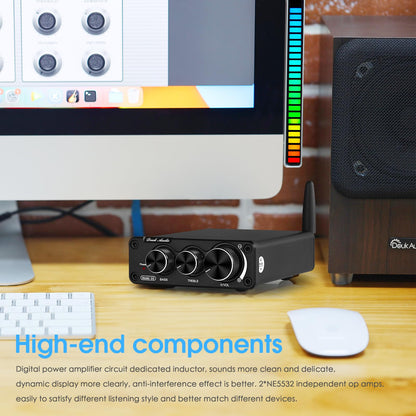 Nobsound G3 Bluetooth stereo amplifier, 2-channel Class D audio receiver for home speakers, 50W x 2 TPA3116 HiFi power amplifier.