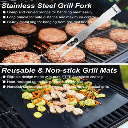 POLIGO 21PCS BBQ Accessories Kit with Grill Mat - Stainless Steel BBQ Tools in Case Gifts for Men - Ideal BBQ Set Gift for Men and Women