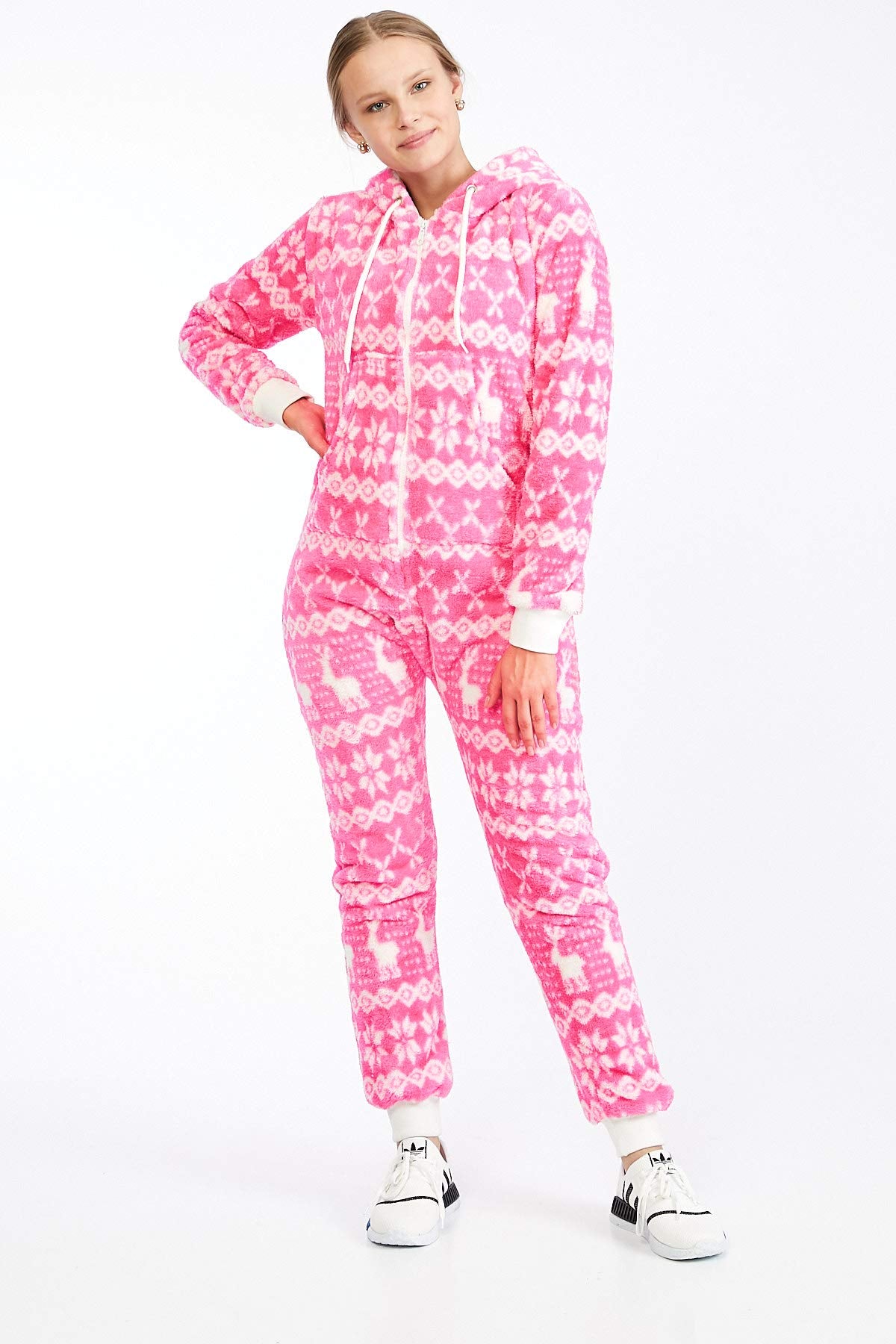 Teddy fleece teddy fur jumpsuit fluffy and cozy one piece overall warm (Pink(2910), S~36)
