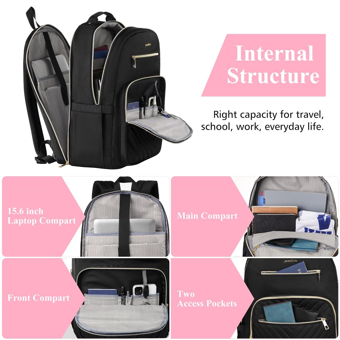 YAMTION Backpack for Women, School Backpack for Girls Teenagers, Female School Bag with 15.6 inch Laptop Compartment, USB Port for Work Office Study School City University