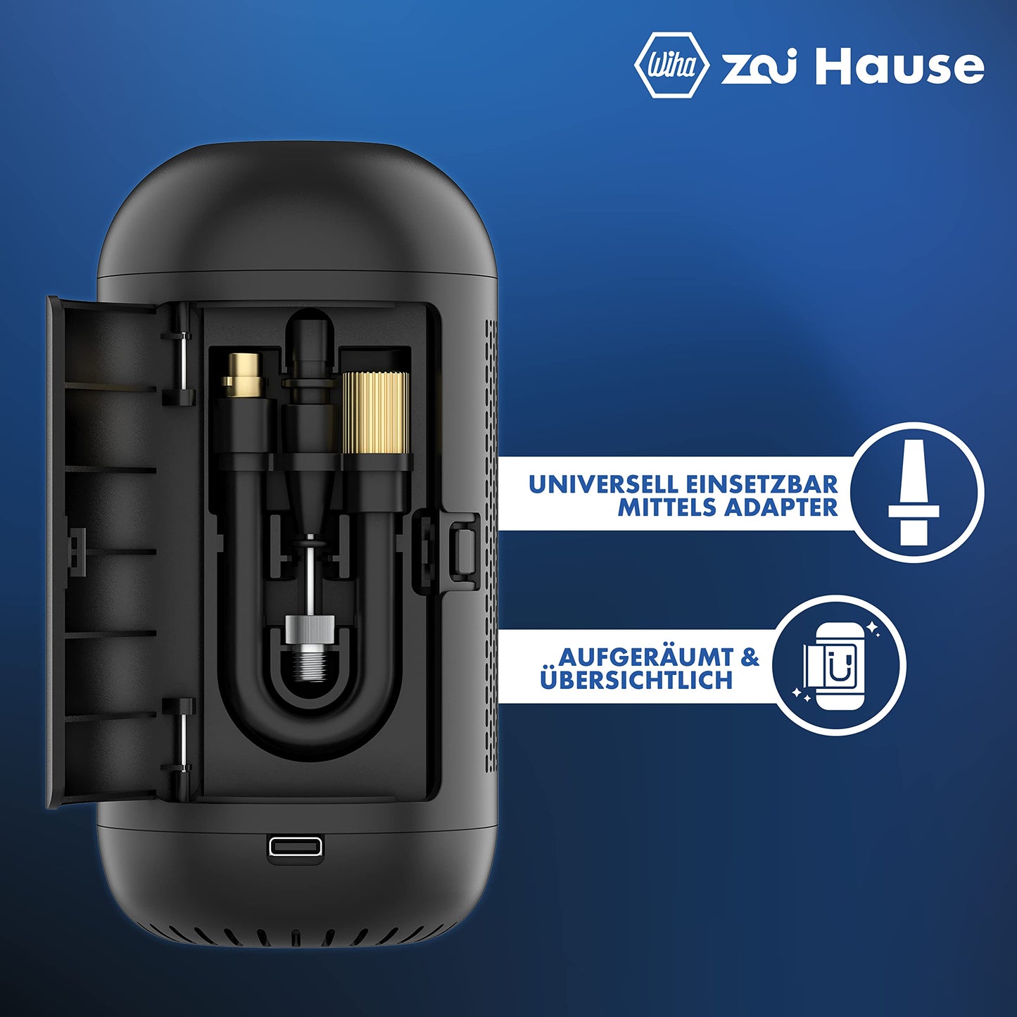 Wiha Home Electric Air Pump for Bike & Car with 3.7V Battery, includes adapters for Motorcycle/Ball/Tire/Car up to 10 bar/150 psi. Portable bike pump with LED ring light.