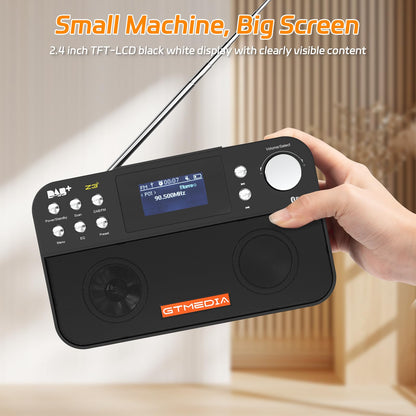 Radio with DAB+/FM, DAB Plus digital radio, portable small kitchen radio with sleep timer, 60 presets, 2.4" large LCD display, suitable for kitchen and travel (Black)