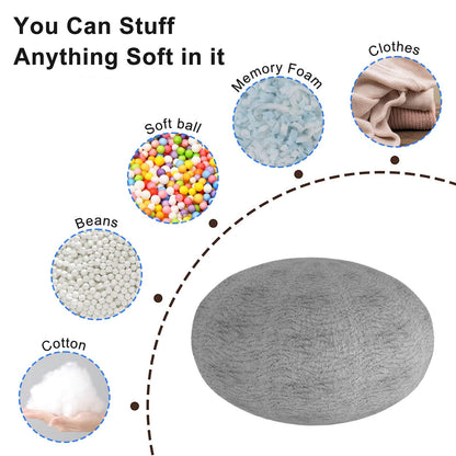 Cookit bean bag cover, chair cover, large, round, soft, fluffy PV velvet, washable, for lounging, sofa bed cover, living room, bedroom, furniture, 150 cm, White (cover only, no filling material)