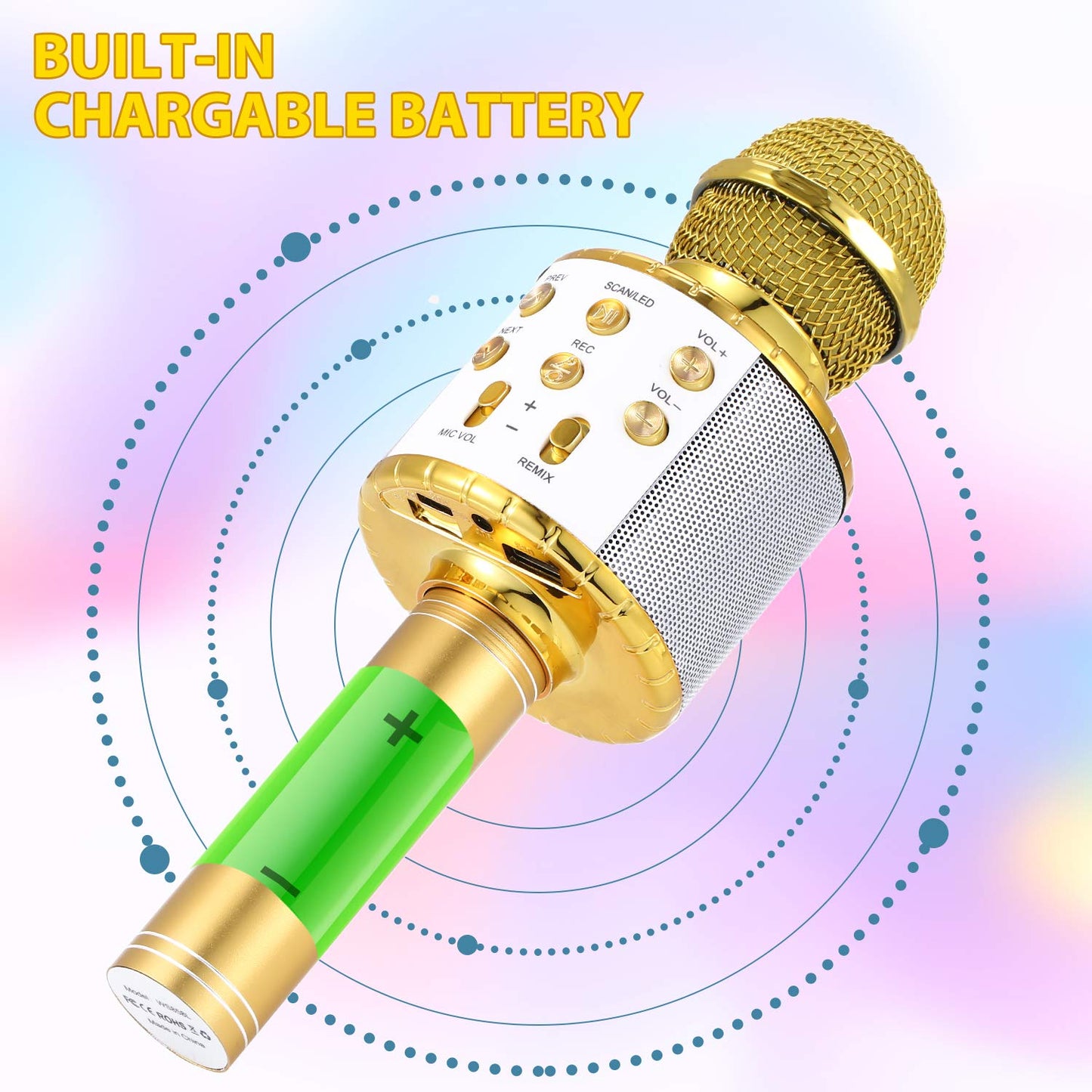 Fede Karaoke Microphone, Wireless Bluetooth Microphone for Kids, Fun Gifts Toy for Teenage Girls Boys, Portable KTV Speaker Recorder for Smartphone PC