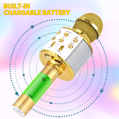 Fede Karaoke Microphone, Wireless Bluetooth Microphone for Kids, Fun Gifts Toy for Teenage Girls Boys, Portable KTV Speaker Recorder for Smartphone PC