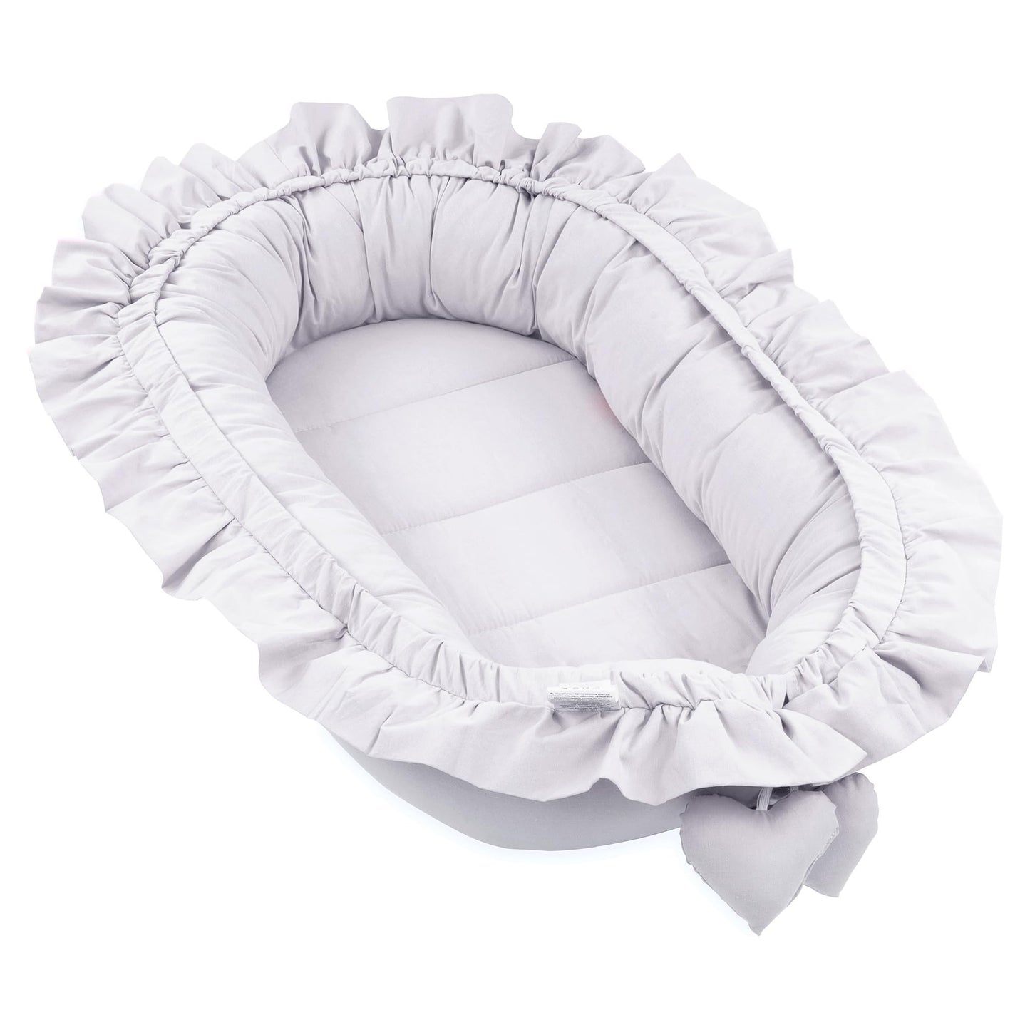 Baby nest for newborns with carrying handle, 90 x 50 cm. Portable cocoon nest for bed, cuddle nest for boys and girls. Grey.