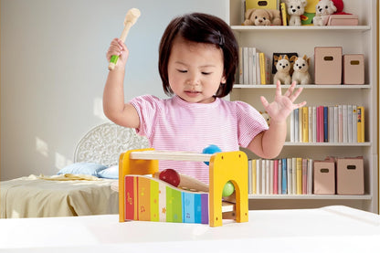 Hape xylophone and hammer game with extendable xylophone, multifunctional wooden toy, suitable for ages 12 months and up.