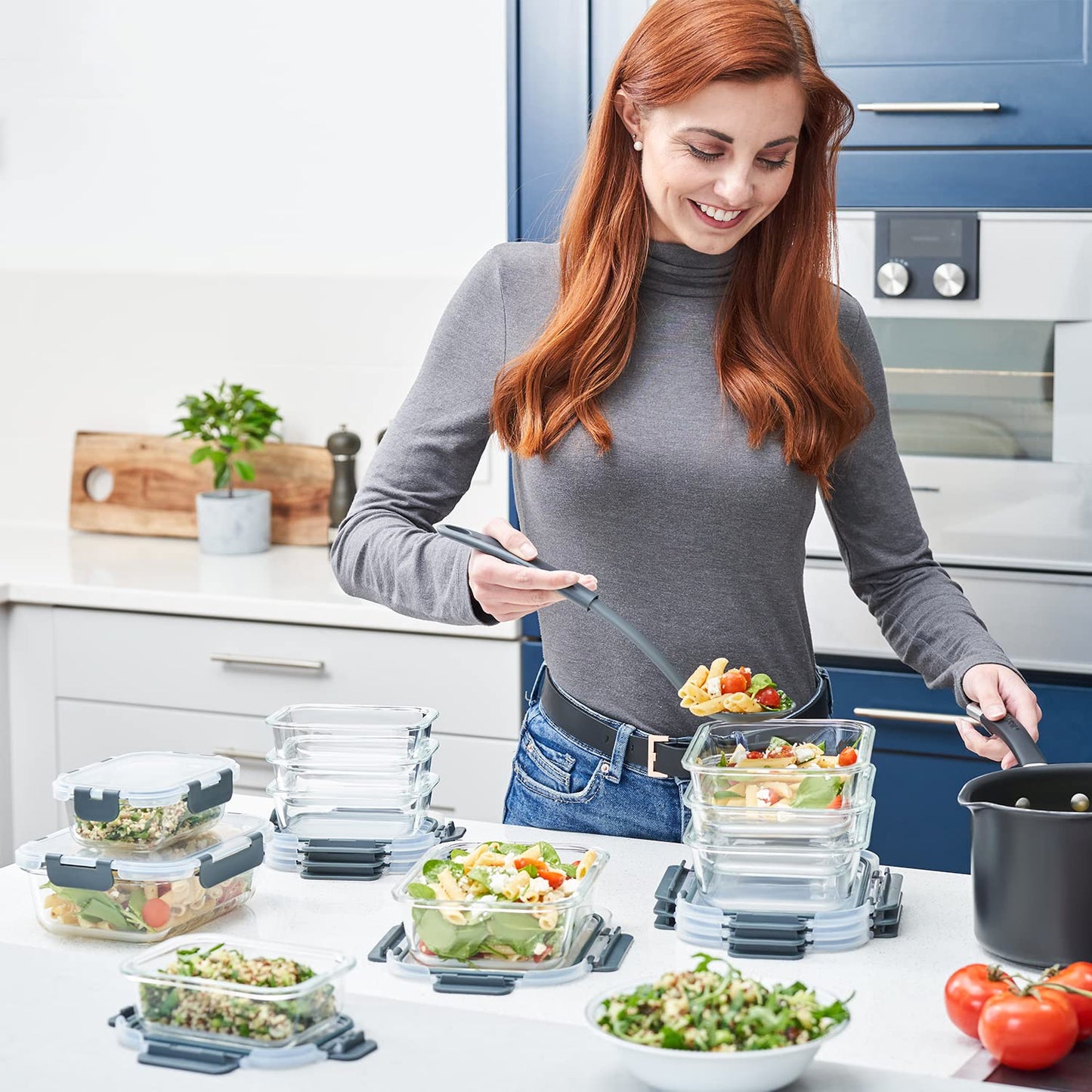 GOOD FOR YOU - Meal prep boxes & glass food storage containers set - 20 pieces (10 containers & 10 lids), dishwasher, microwave & freezer safe, BPA-free, borosilicate glass containers.