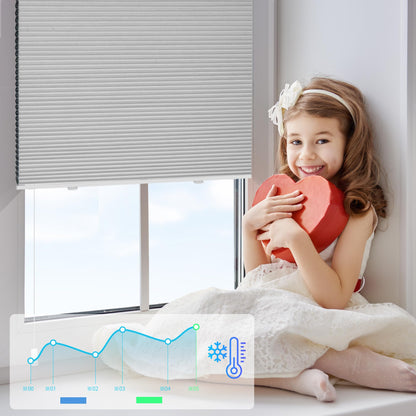 Deswell Pleated Blackout Clamping Fix Honeycomb Pleated Blind B40 x H110 cm Light Grey Thermo Pleated without drilling Foldable blind for windows & doors, 100% opaque, privacy & noise protection, thermal insulation Blackout Pleated