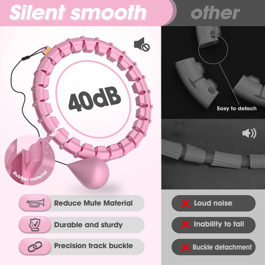 Smart hoop for adults with weighted ball, ultra quiet hula hoop for weight loss with 32 detachable segments, hula hoop for weight loss max waist circumference 165cm (pink)