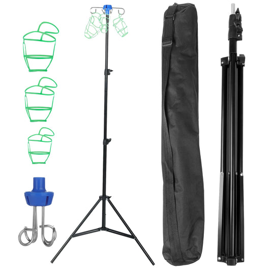 IV stand with 4 hooks and 3 mesh bags, collapsible tripod for IV infusion stands, portable mobile infusion bottle stand