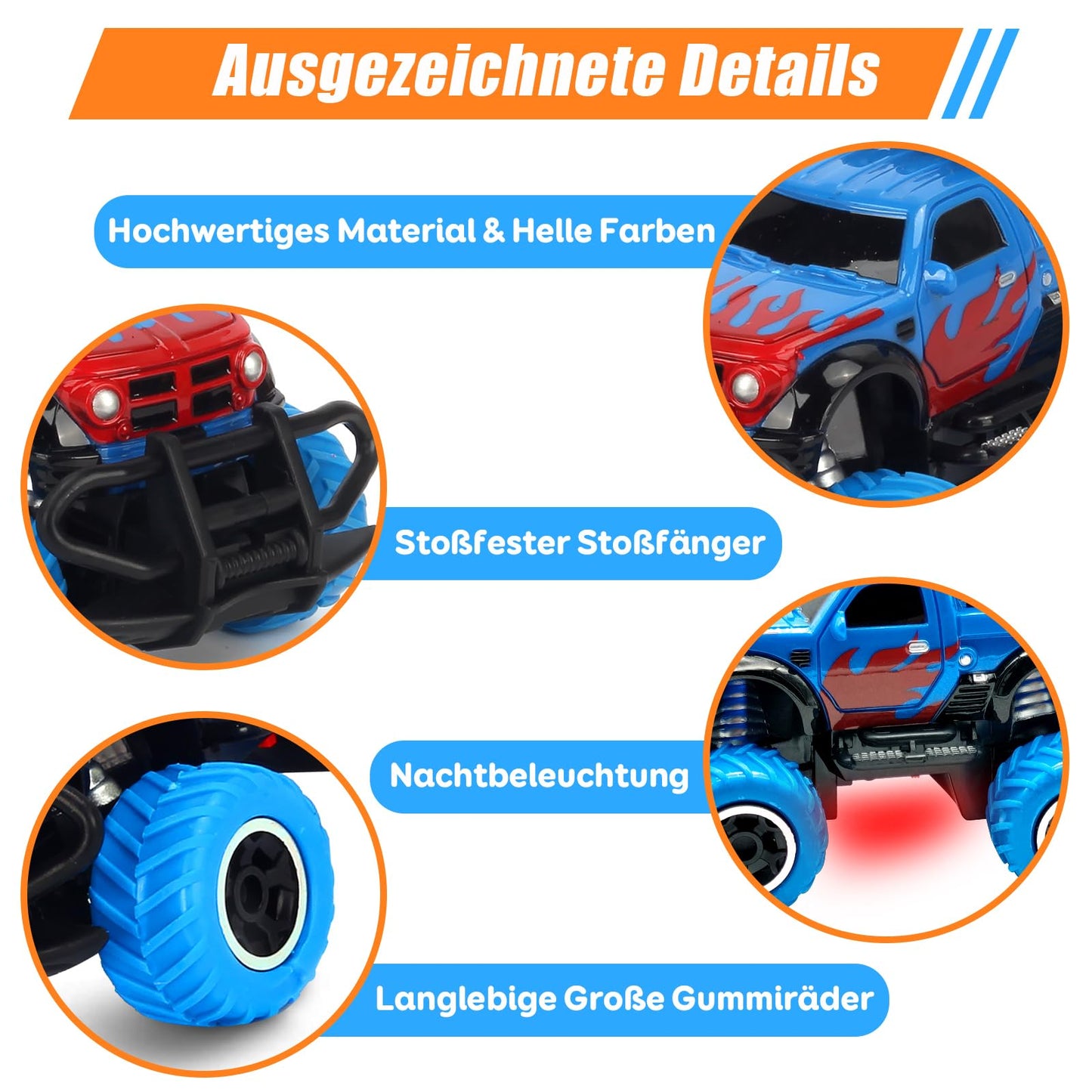 Pup Go Monster Truck Remote Control Car with Light for Kids 3-9 years, Durable Mini RC Car Fast Offroad Indoor Outdoor, Toy Toddler Christmas Birthday Gift Boy Girl, Blue