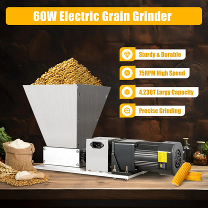 Grain mill, 220V Electric feed mill with Hopper Stainless Steel Malt mill Grain mill Kitchen machine Grain Grinder Home brewer for Grinding Barley Wheat