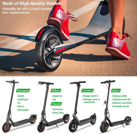Amitor E Scooter tires with tube 8 1/2 x2, tire tube for E scooter 50/75-6.1. Wear-resistant & non-slip, 8.5 inch replacement tire+tube for Xiaomi Pro 2 M365 Pro 1S, 8 1/2 thickened replacement wheels.