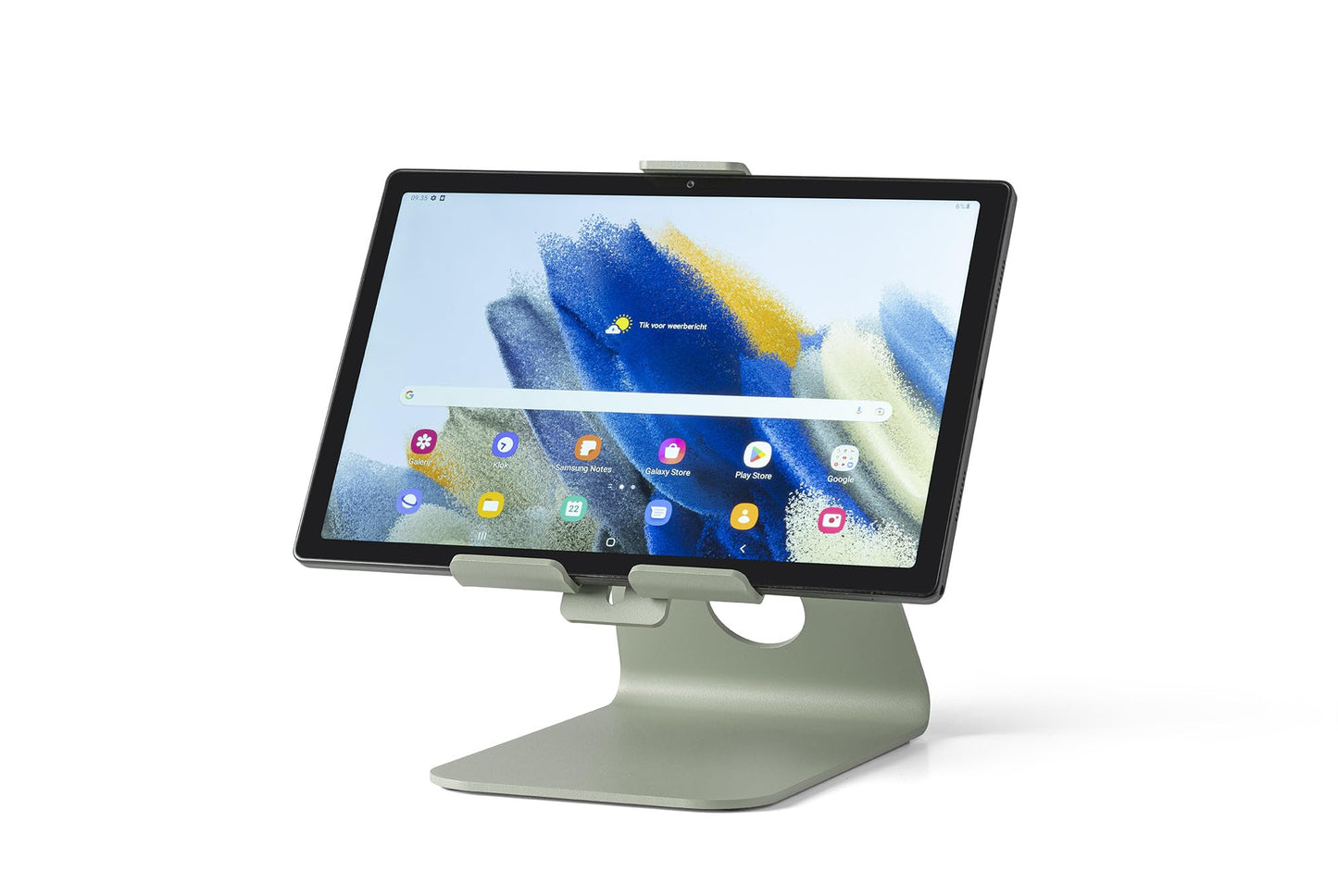 Tabdoq solid tablet stand compatible with all tablets and iPads from 8 to 13 inches, green.