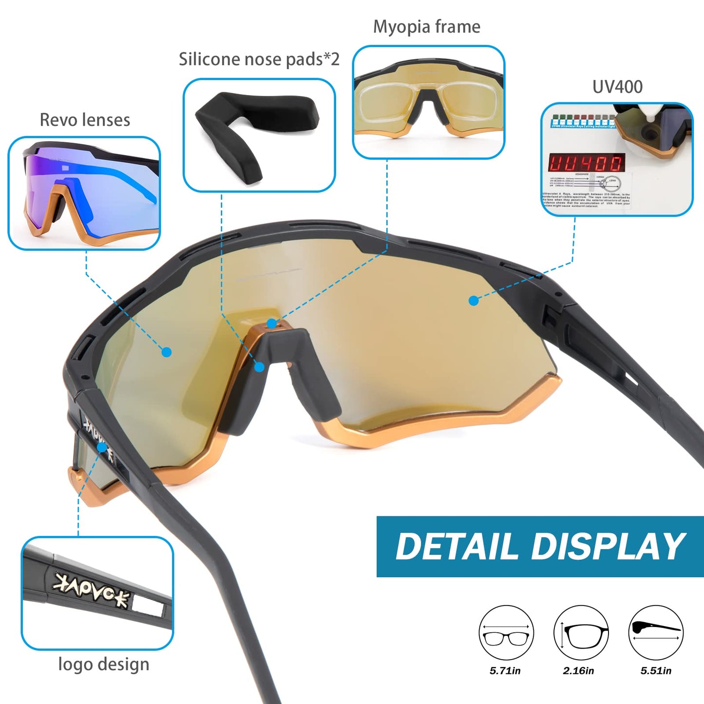 KAPVOE Polarized Cycling Glasses with 4 interchangeable lenses TR90 frame for men women outdoor sports cycling MTB sports sunglasses biking glasses driving fishing running baseball Blue Black 01