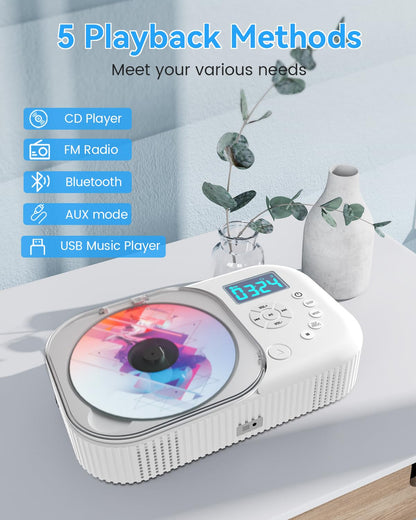 MONODEAL Portable CD Player with Two Stereo Speakers and Bluetooth & Radio, Rechargeable Portable CD Player with Radio, Discman CD Player, Support AUX/USB