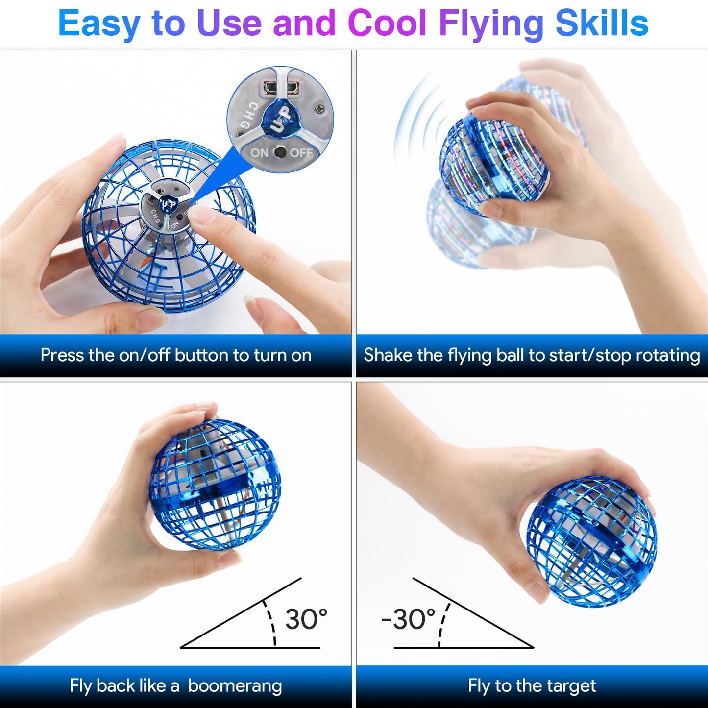 ANOEPUY Flying Ball, Flying Orbi Ball for Kids, Magical Hover Ball with RGB Light, Flying Toy for Boys Girls Gifts 6-12 Years Old (Blue)