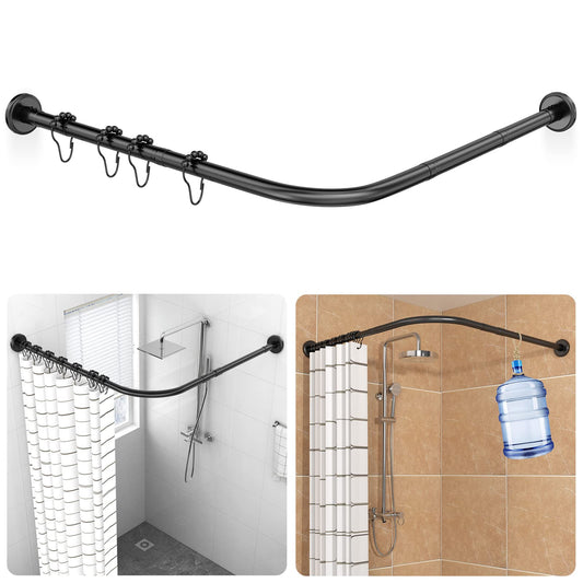 Shower curtain rod L shape adjustable 70-100 × 110-170 cm, with 18 stainless steel rings, corner shower rod made of SUS 304 stainless steel, drill installation, suitable for bathtub & bathroom, Black