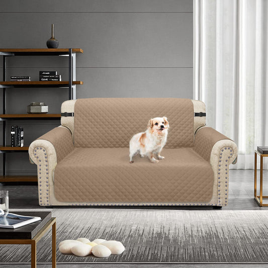 Granbest waterproof sofa cover 2 seater anti-slip couch cover with elastic straps, washable sofa protection for kids, pets, dogs, cats (2 seater, camel)