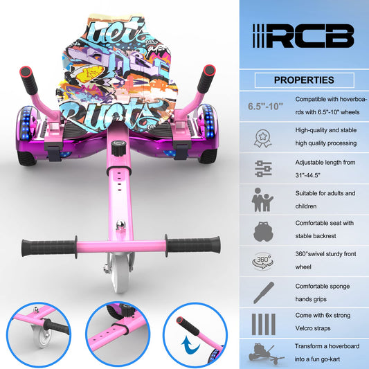 RCB Hoverboard Seat, Go-Kart accessory for Hoverboards, Hoverboard with seat suitable for all 6.5"-10" Two Rounds Self Balancing Scooter, Hoverkart for adults and children.
