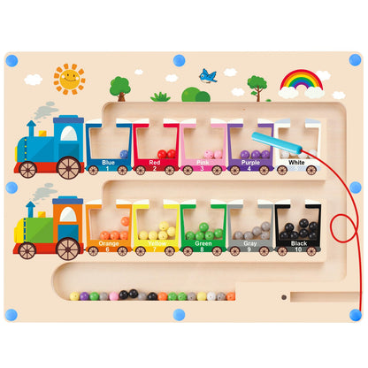 Montessori toy magnetic maze game for 2 3 4 5 year olds, wooden children's educational toy busy board, magnet toy kids motor skills toy sorting game gift for girls boys