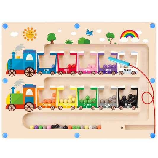 Montessori toy magnetic maze game for 2 3 4 5 year olds, wooden children's educational toy busy board, magnet toy kids motor skills toy sorting game gift for girls boys