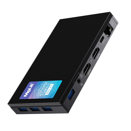MeLE Quieter3Q Mini PC fanless Celeron N5105 16GB 512GB Micro Desktop Computer w/ Gigabit Ethernet, USB-C PD, WiFi 6, IPXE, 2X HDMI2.0, 4K Dual Display, Vesa-Mount.