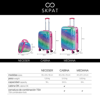 SKPAT - Children's suitcase, Rolloffs style carry-on trolley for girls, lightweight kids trolley, hand luggage, compatible with Ryanair TSA combination lock, Fuchsia.