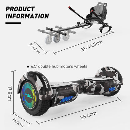 MEGA MOTION hoverboards with hoverkart for kids, 6.5 inch hoverboards with Bluetooth speaker, LED lights, gift for kids and teens.