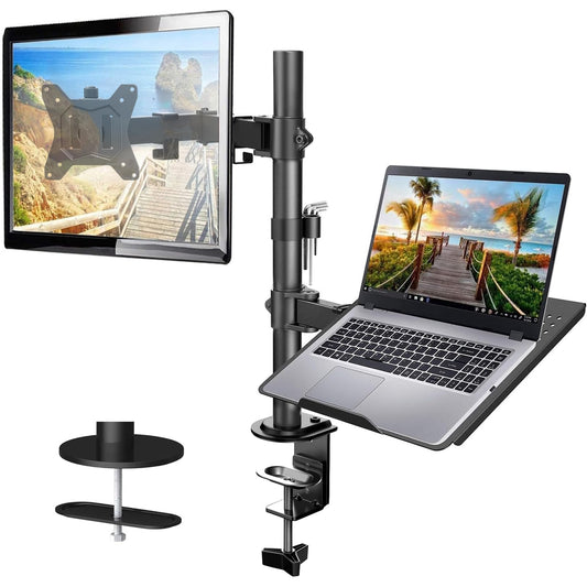 HUANUO monitor mount with laptop arm, monitor laptop mount for 13-32 inch screen mount 1 monitor & 17 inch notebook, VESA 75/100.